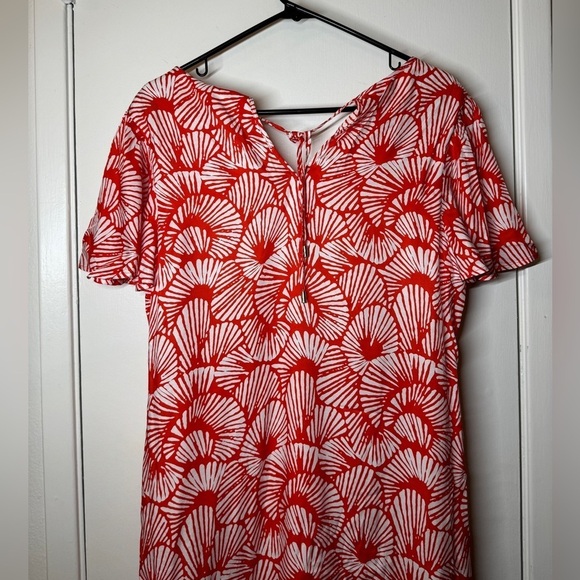 Tommy Bahama Shell We Dance Poppy Red White Tropical Midi Flutter Dress Small - Picture 11 of 15
